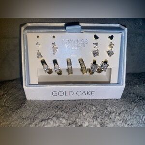 BNIB CRAVINGS by Gold Cake Brass w/Gold Plated 9-Pair Gold-Tone Earring Set $68